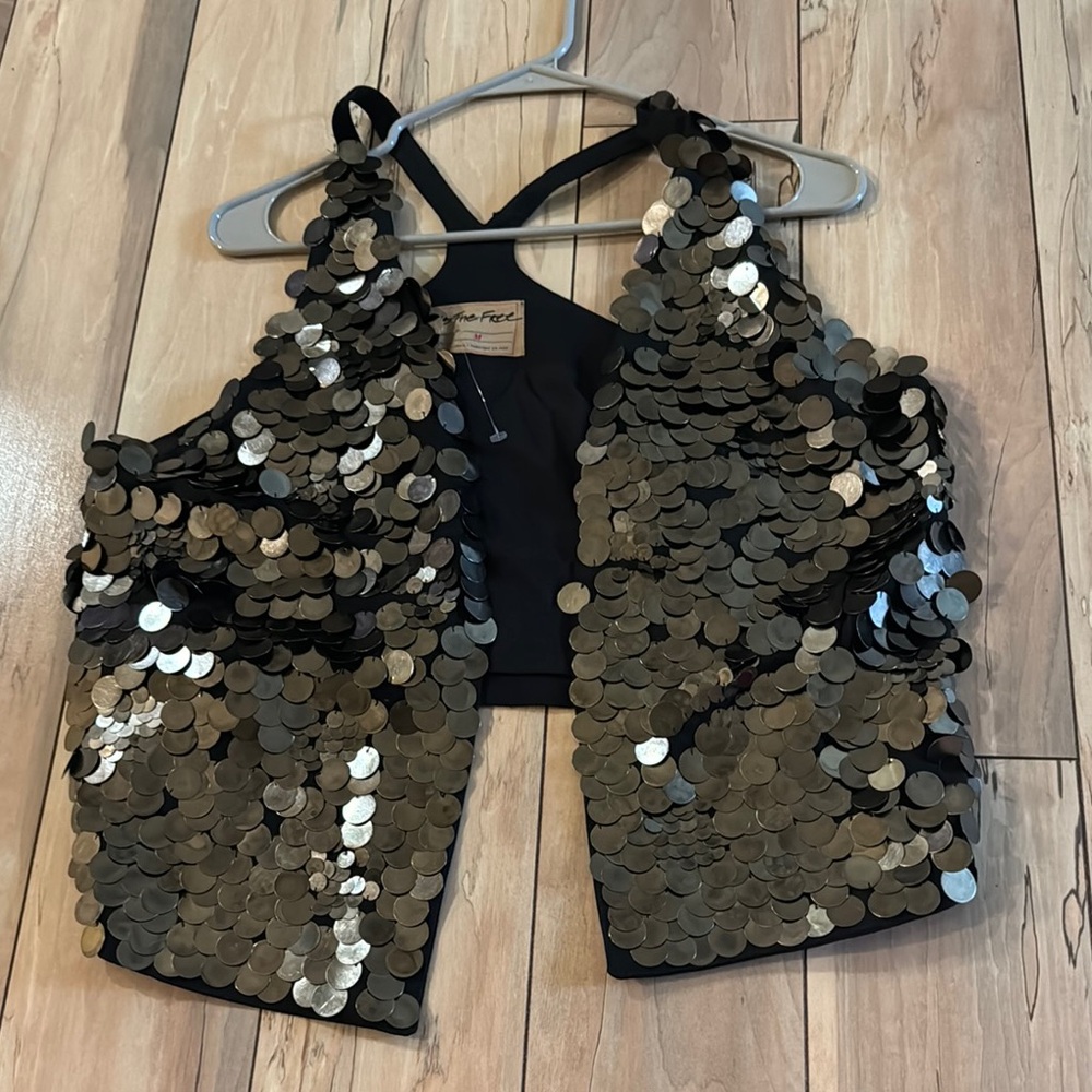Sequin Embellished Black Crop Top